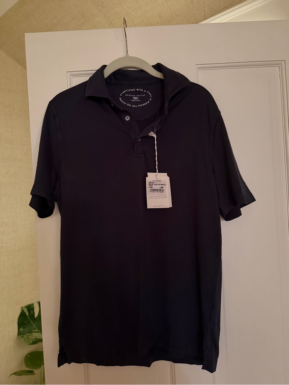 Fedeli - Men's Navy Jersey Organic Cotton Polo, Size 48 (~small)